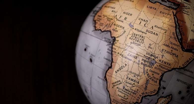 A globe turned to show the map of Africa